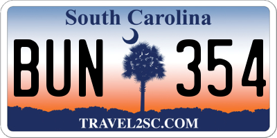 SC license plate BUN354
