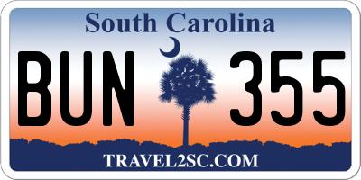 SC license plate BUN355
