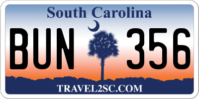 SC license plate BUN356
