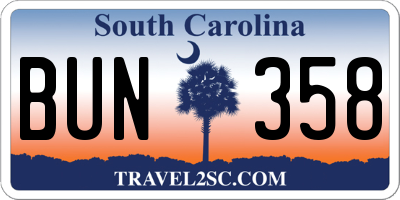 SC license plate BUN358