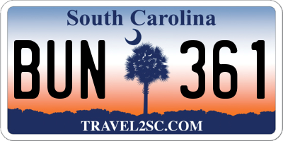 SC license plate BUN361