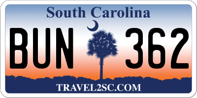 SC license plate BUN362