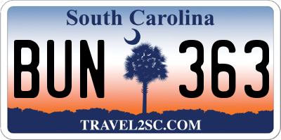 SC license plate BUN363