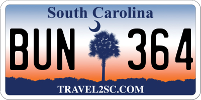 SC license plate BUN364