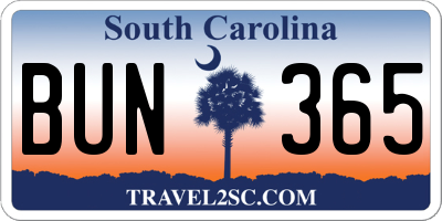 SC license plate BUN365