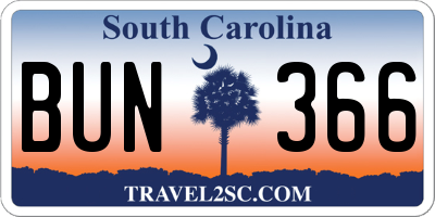 SC license plate BUN366