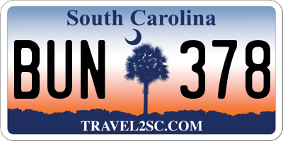 SC license plate BUN378