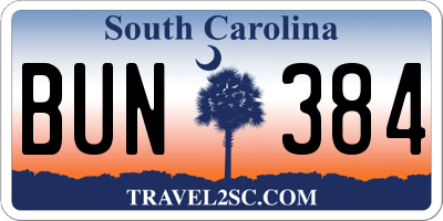 SC license plate BUN384