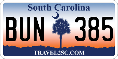 SC license plate BUN385