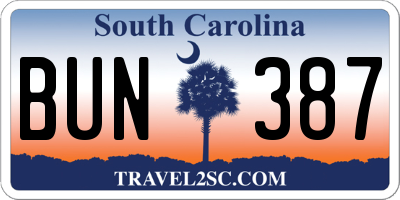 SC license plate BUN387