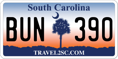 SC license plate BUN390
