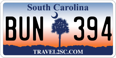 SC license plate BUN394