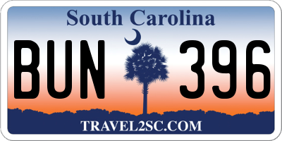 SC license plate BUN396