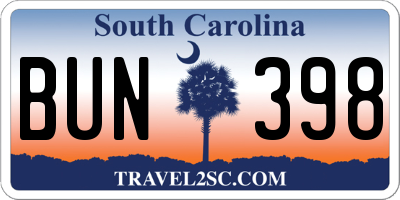 SC license plate BUN398