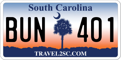 SC license plate BUN401