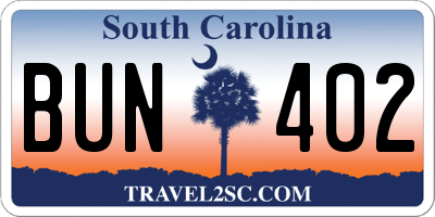 SC license plate BUN402