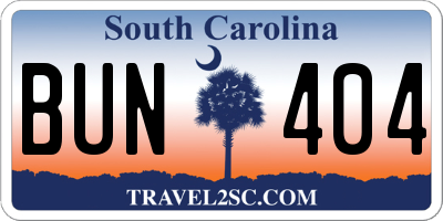 SC license plate BUN404
