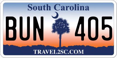 SC license plate BUN405