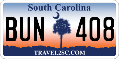 SC license plate BUN408