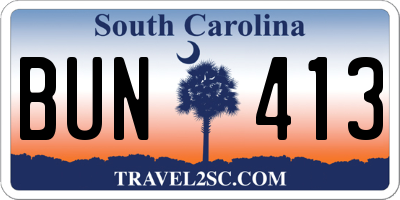 SC license plate BUN413