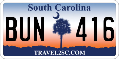 SC license plate BUN416
