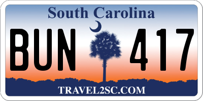 SC license plate BUN417