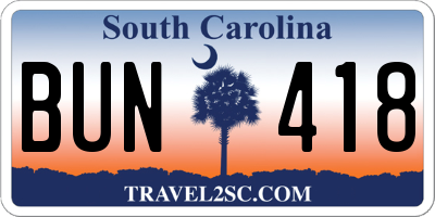 SC license plate BUN418