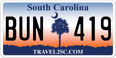 SC license plate BUN419