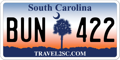 SC license plate BUN422