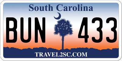 SC license plate BUN433