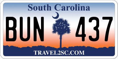 SC license plate BUN437