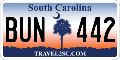 SC license plate BUN442