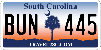 SC license plate BUN445