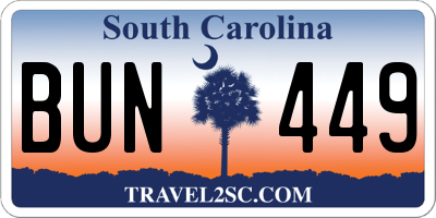 SC license plate BUN449