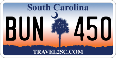 SC license plate BUN450