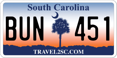 SC license plate BUN451