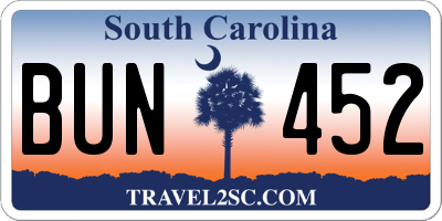 SC license plate BUN452