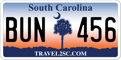 SC license plate BUN456
