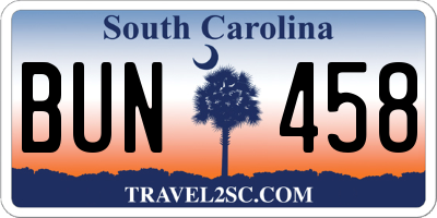 SC license plate BUN458