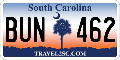 SC license plate BUN462
