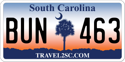 SC license plate BUN463