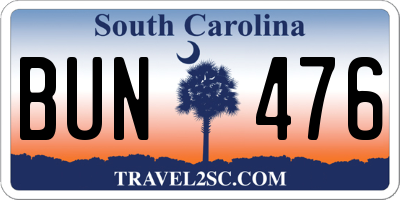 SC license plate BUN476