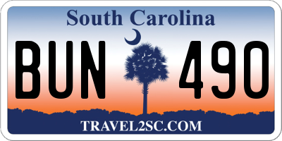 SC license plate BUN490