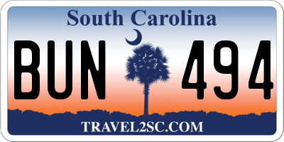SC license plate BUN494