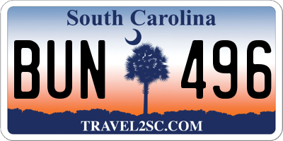 SC license plate BUN496