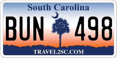 SC license plate BUN498