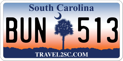 SC license plate BUN513