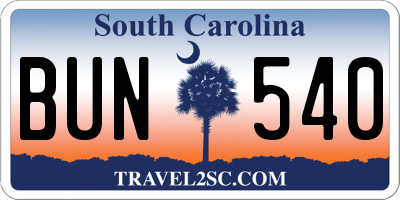 SC license plate BUN540