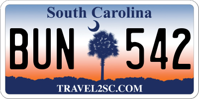 SC license plate BUN542