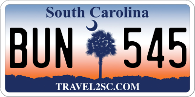 SC license plate BUN545